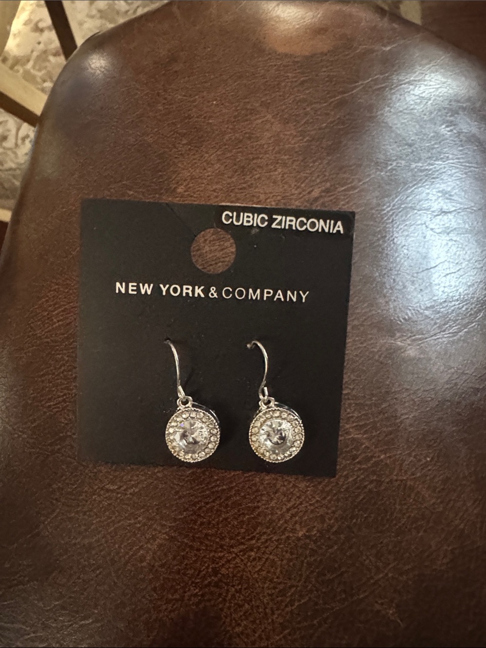 New York & Company Silver-Tone Cubic Zirconia Halo Drop Earrings